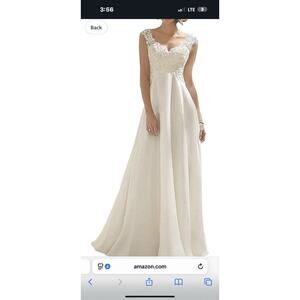 Abaowedding Women's Wedding Dress Lace Double V-Neck Sleeveless Evening Dress